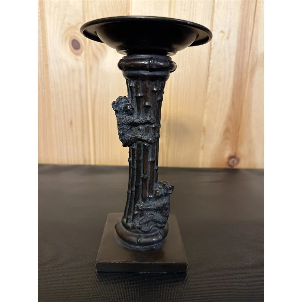 Vintage Pier One Dark Brown Resin Monkeys Candle Stick Holder 9 Inch